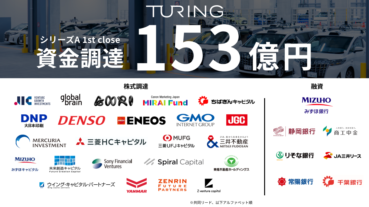 完全自動運転の開発に取り組むチューリング、シリーズA 1st closeとして153億円の資金調達を実施