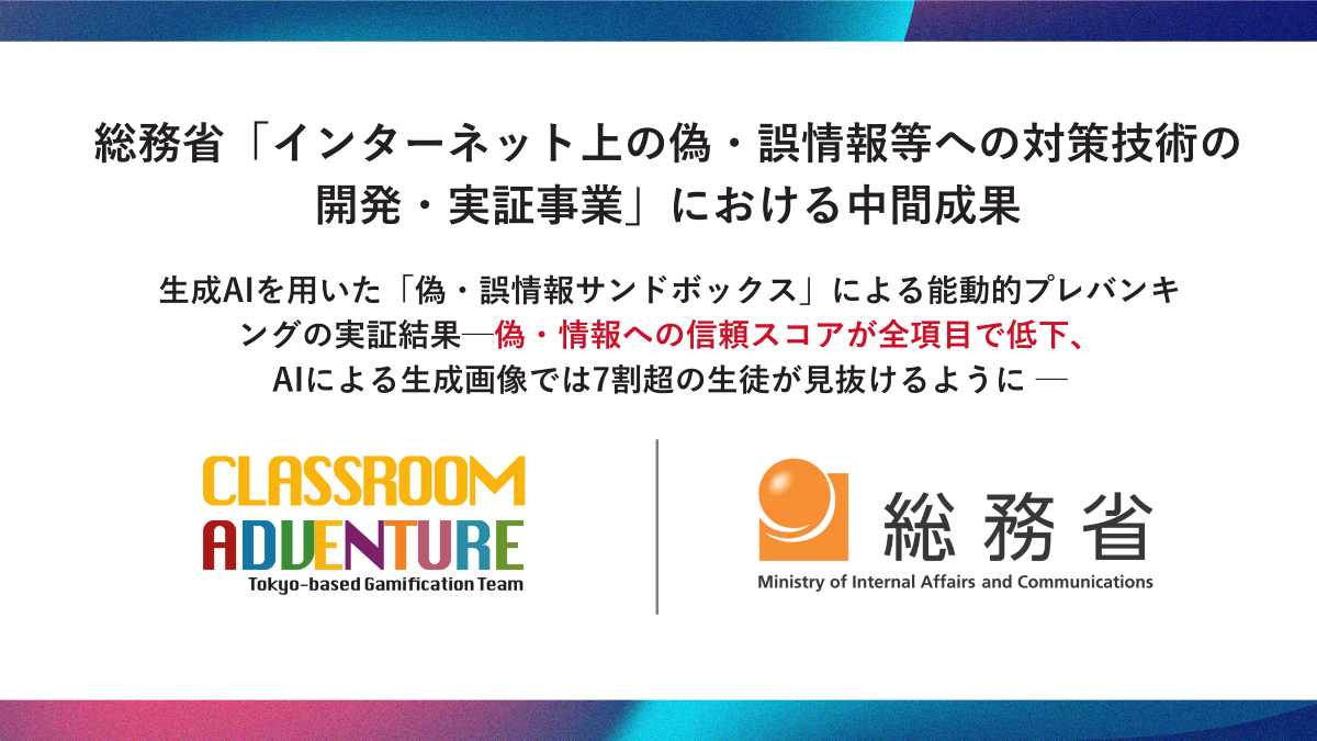 慶應大発EdTechスタートアップ・Classroom Adventureが総務省事業「インターネット上の偽・誤情報等への対策技術の開発・実証事業」の中間成果を発表　実践女子学園中の学生を対象に実施