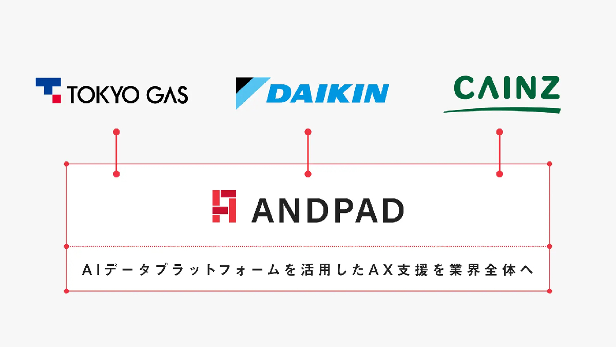 アンドパッドが東京ガス・ダイキン・カインズと資本業務提携——建設・住宅設備インフラの「AX」推進を加速