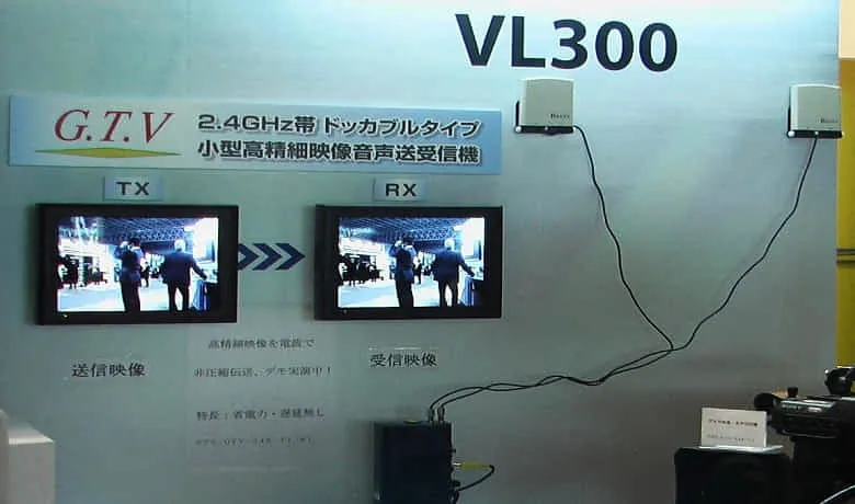 展示会における放送局向けの無遅延・非圧縮無線機のデモ