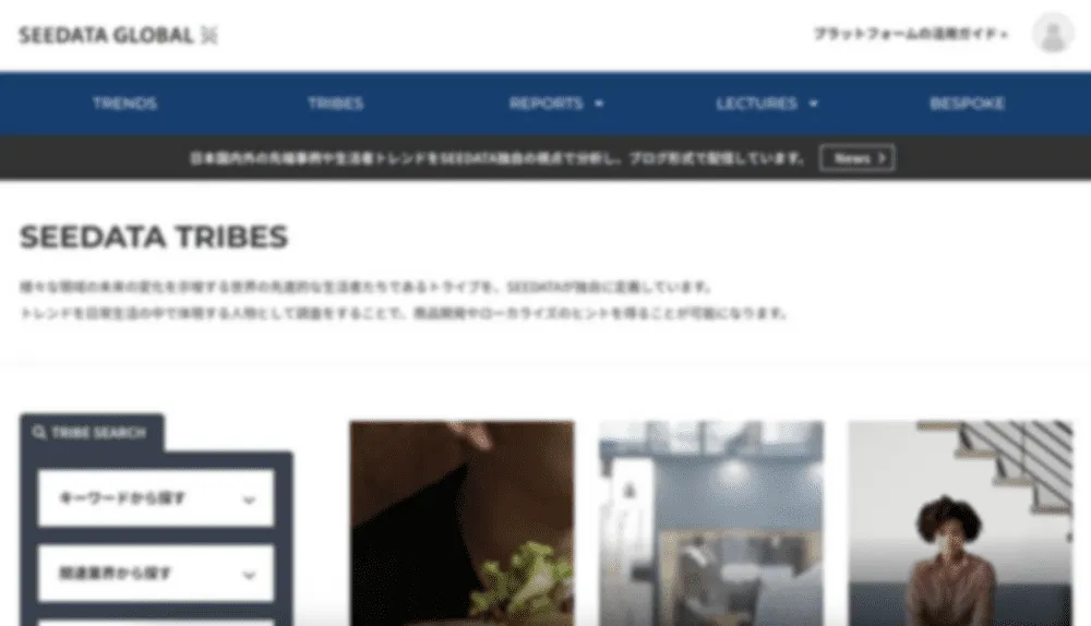 SEEDER株式会社が独自に定義している先進的な生活者であるトライブをリサーチすることで、生活者の観点から未来の変化を洞察します。国内外のトライブ1人からデプスインタビュー調査やエスノグラフィー調査を行うことが可能です。 SEEDATAで配信しているトライブから選んで調査を行うことはもちろん、御社のプロジェクトのテーマに合わせて調査対象となるトライブを定義するところからプロジェクトを始めることも可