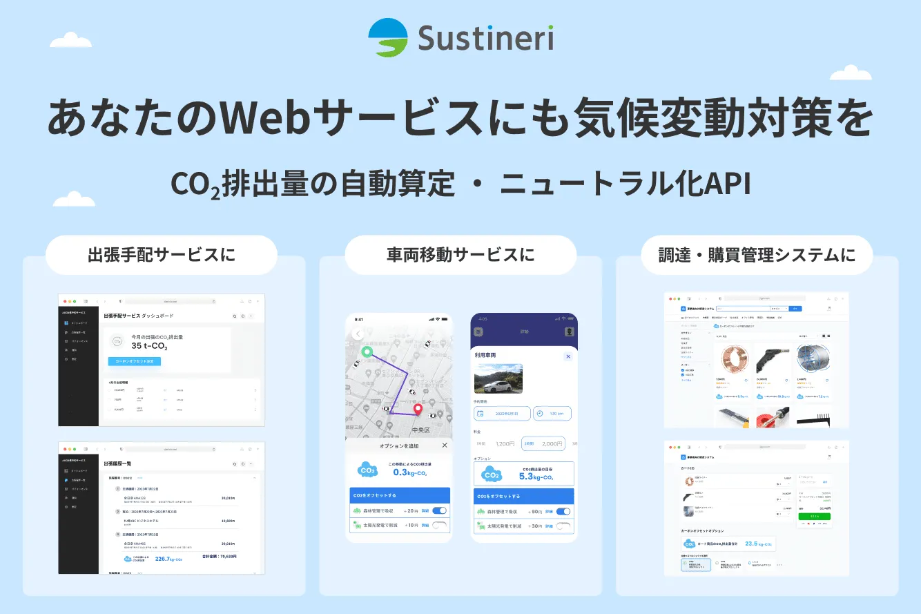 製品・サービス単位の温室効果ガス排出量の自動算定・カーボンニュートラル化を手軽に実現！
自社Webサービスの気候変動対応に課題をお持ちの企業様との協業・共創を募集。