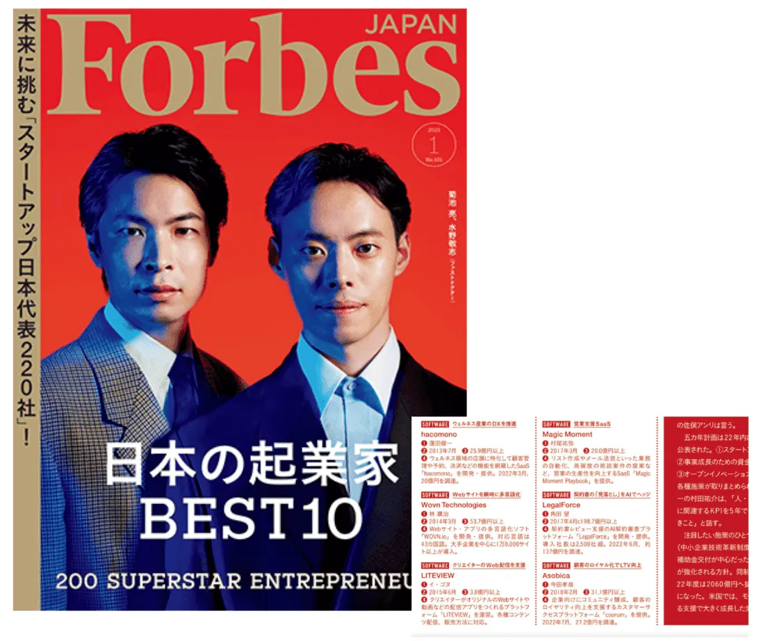 Forbes JAPANの2023年1月号にて、200 SUPERSTAR ENTREPRENEURSに掲載いただきました