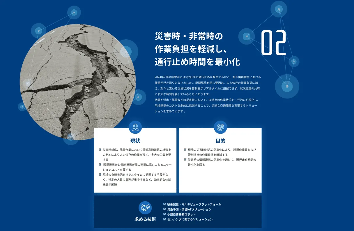 【テーマ02】災害時・非常時の作業負担を軽減し、通行止めリスクを最小化