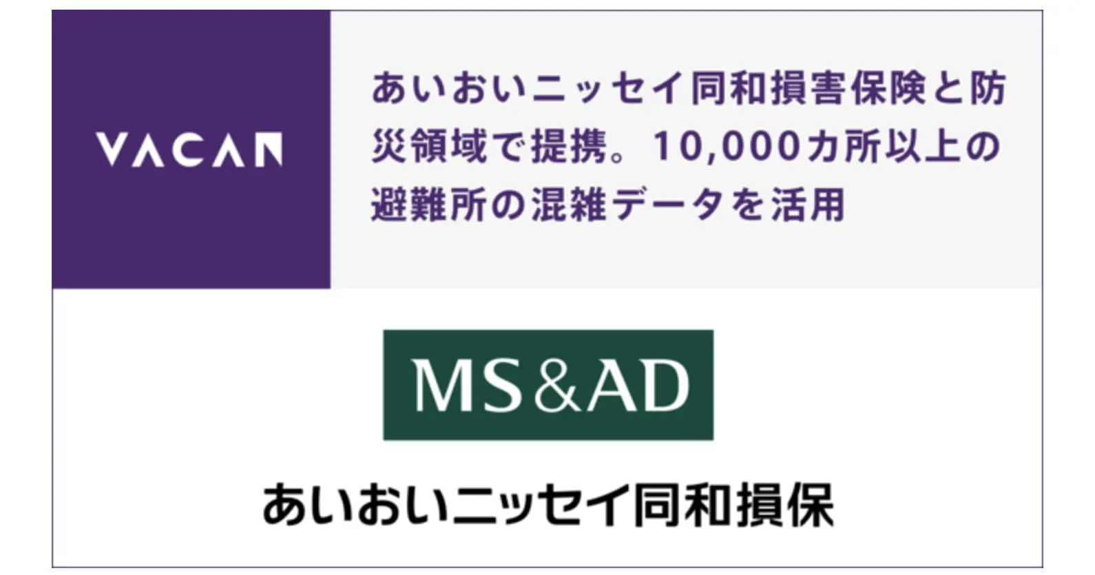 バカン×あいおいニッセイ同和損害保険　｜　避難所に関する混雑データを共有した防災領域での提携を開始