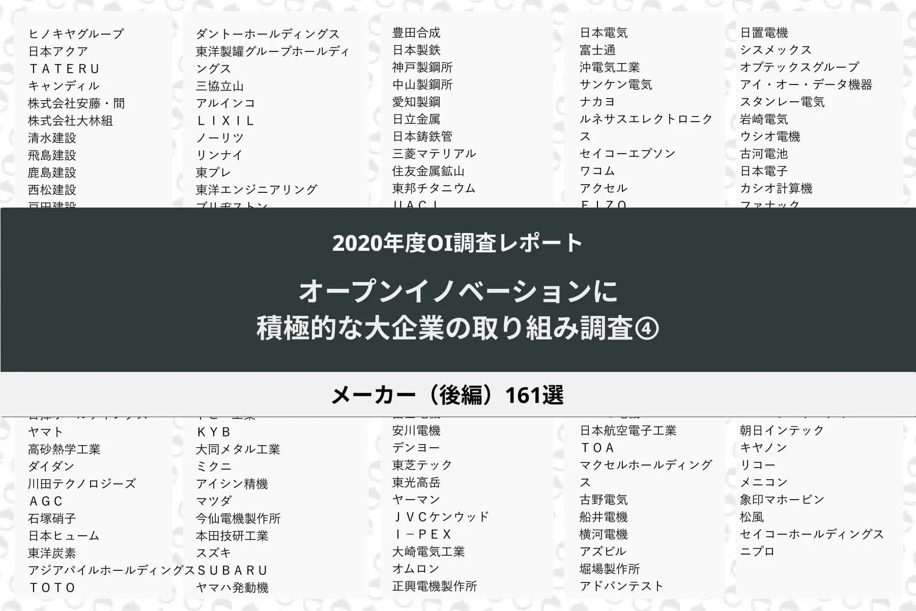 オープンイノベーションに積極的な大企業161社まとめ【メーカー（後編）】