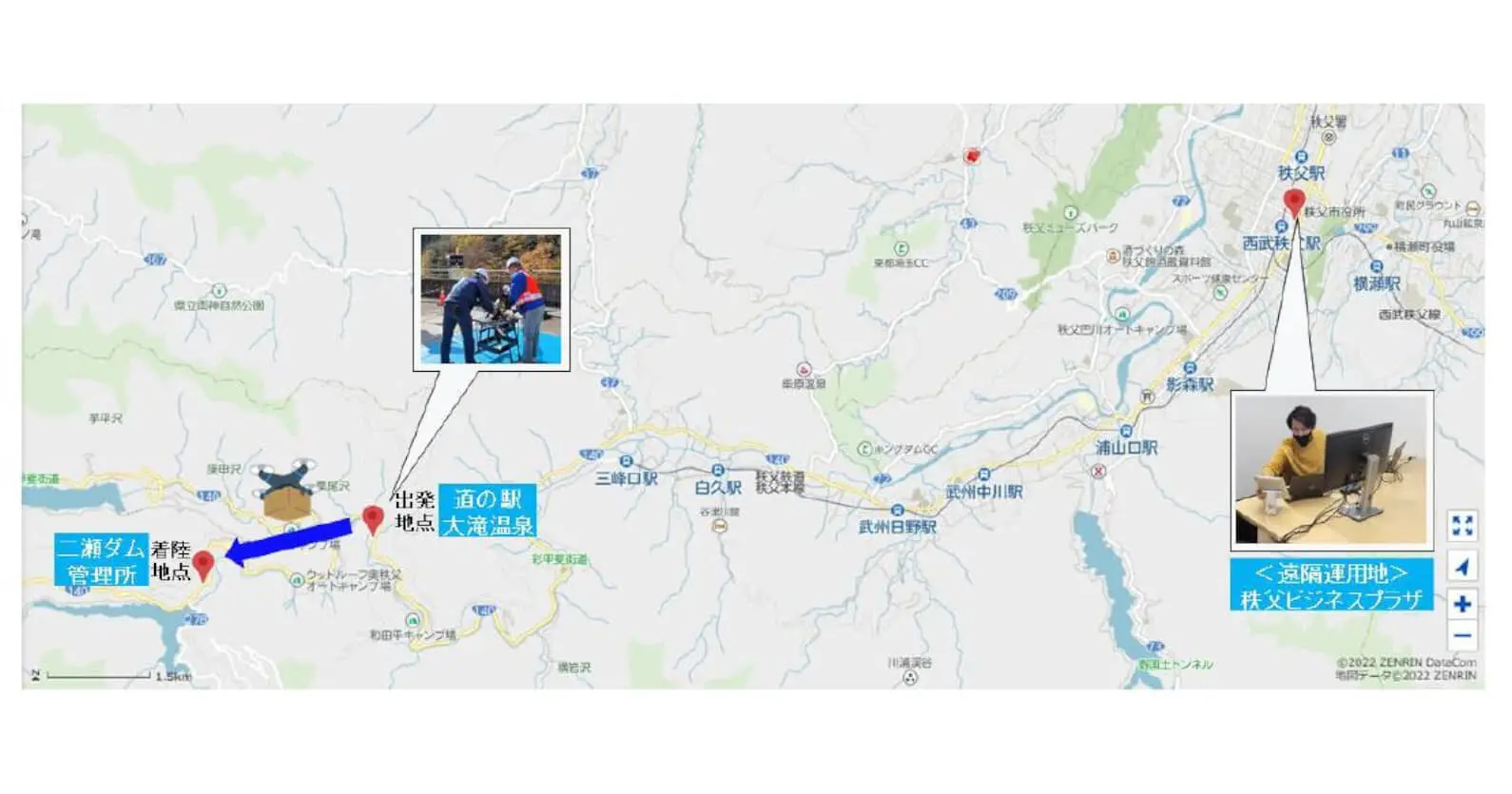 秩父市生活交通・物流融合推進協議会 ｜ 秩父市の山間地域で、遠隔運用によるドローン配送とオンライン栄養指導・デジタル医療機器の有用性を検証