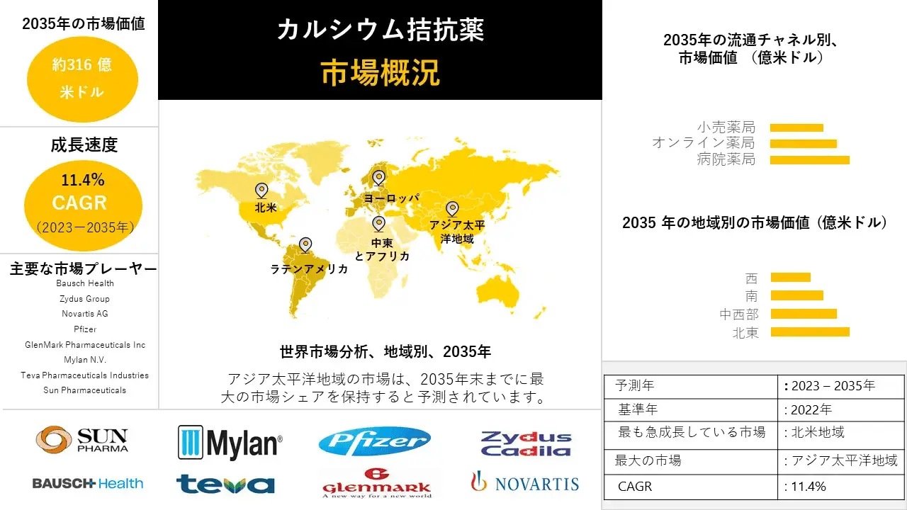 カルシウム拮抗薬 産業規模、動向レポート、洞察分析、2023-2035年予測