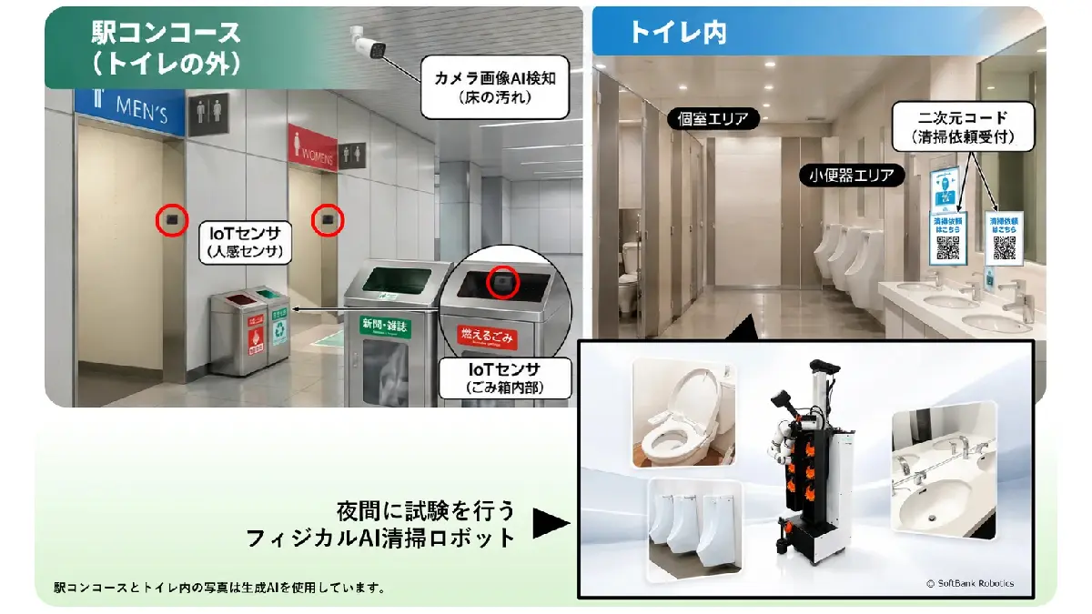 JR東日本×ソフトバンクら、AI・IoTで駅舎清掃DXを実証――需要連動型・予兆型清掃へ