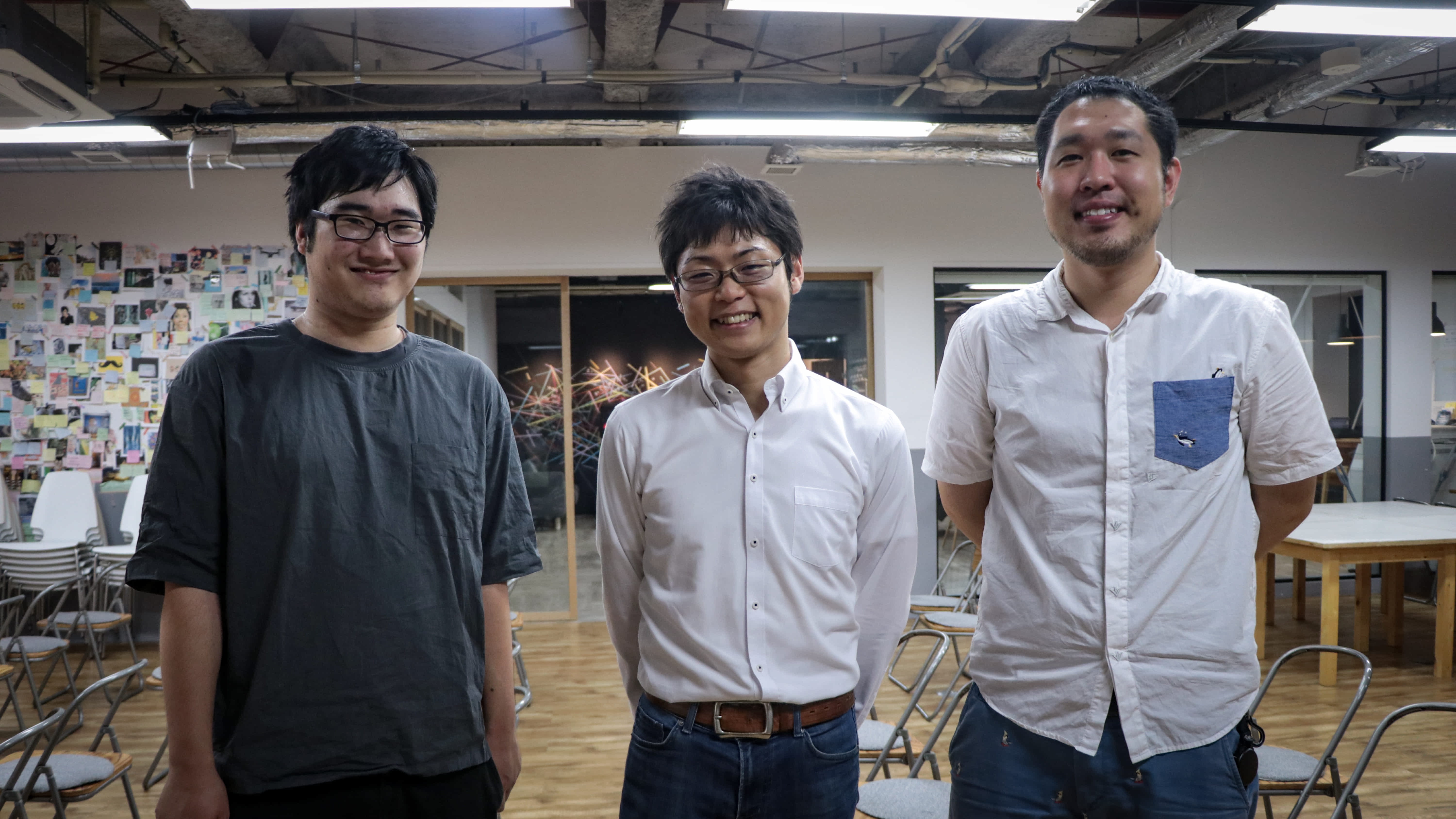 チームメンバー写真（左から新卒社員・CEO・CTO）