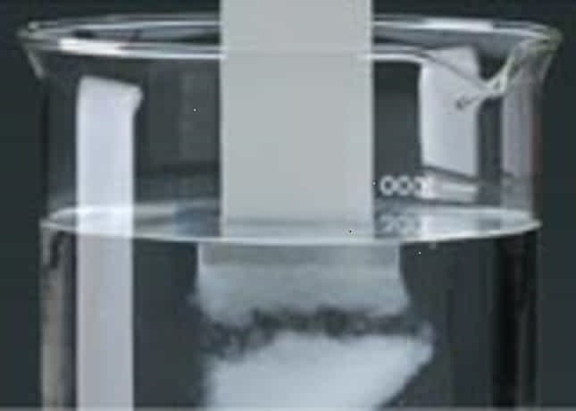 水溶紙の水中での様子